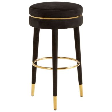 Manhattan Round Velvet Bar Stool In Black