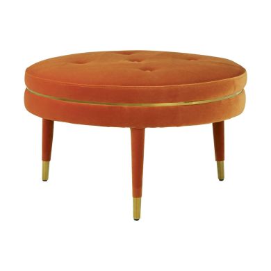 Manhattan Round Velvet Footstool In Orange