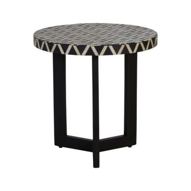 Baird Round Wooden Side Table In Monochromatic Effect With Black Legs