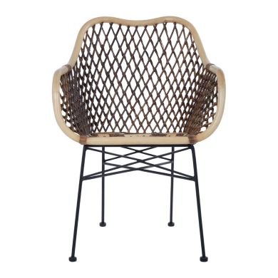 Manado Natural Kubu Rattan Chair With Black Iron Legs