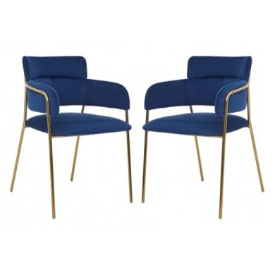 Tamzin Blue Velvet Dining Chairs And Gold Iron Legs In Pair