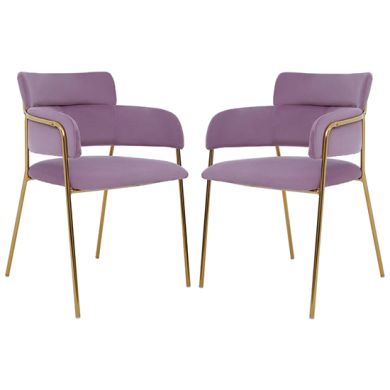 Tamzin Pink Velvet Dining Chairs With Gold Legs In Pair