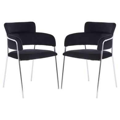 Tamzin Black Channel Dining Chairs With Silver Legs In Pair