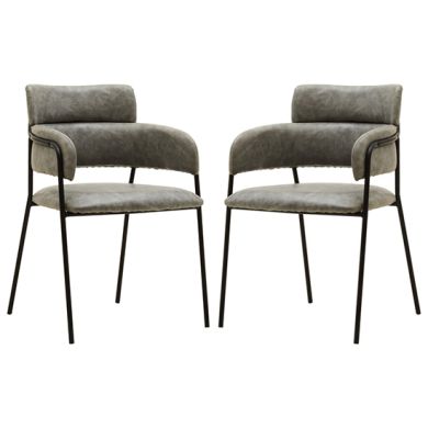 Tamzin Grey Faux Leather Dining Chairs In Pair