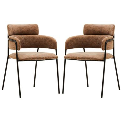Tamzin Brown Faux Leather Dining Chairs In Pair