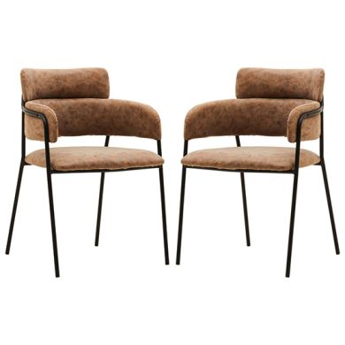 Tamzin Brown Faux Leather Dining Chairs In Pair