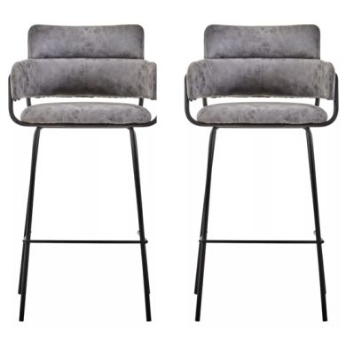 Tamzin Grey Faux Leather Bar Chairs In Pair