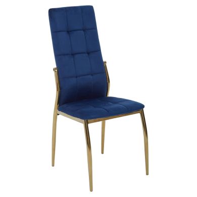 Tamzin Velvet High Back Dining Chair In Blue With Gold Legs