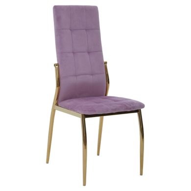 Tamzin Velvet High Back Dining Chair In Pink With Gold Legs