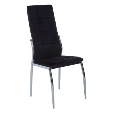 Tamzin Velvet High Back Dining Chair In Black With Silver Legs