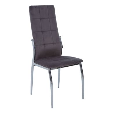 Tamzin Velvet High Back Dining Chair In Grey With Silver Legs