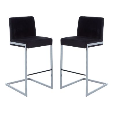 Tamzin Black Velvet Bar Chairs With Low Back In Pair