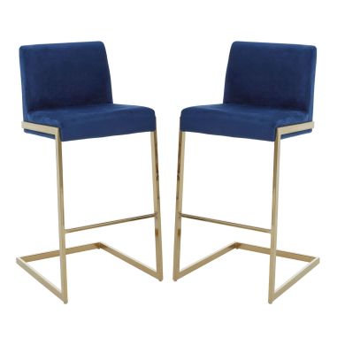 Tamzin Blue Velvet Bar Chairs With Low Back In Pair