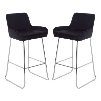 Tamzin Black Velvet Bar Chairs With Low Arms In Pair