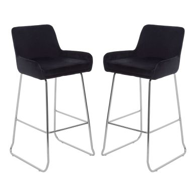 Tamzin Black Velvet Bar Chairs With Low Arms In Pair