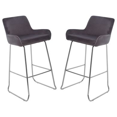 Tamzin Mink Velvet Bar Chairs With Low Arms In Pair