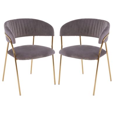 Tamzin Mink Velvet Dining Chairs With Gold Metal Legs In Pair