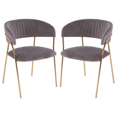 Tamzin Mink Velvet Dining Chairs With Gold Metal Legs In Pair