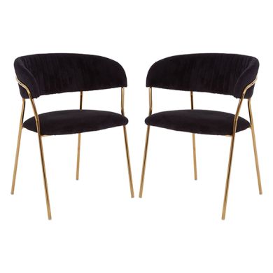Tamzin Black Channel Dining Chairs With Gold Legs In Pair