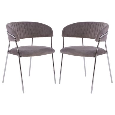 Tamzin Mink Velvet Dining Chairs With Silver Metal Legs In Pair