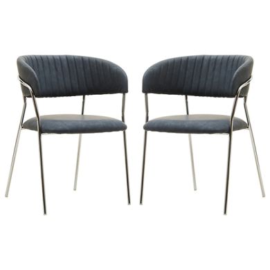 Tamzin Dark Grey Leather Curved Dining Chairs In Pair