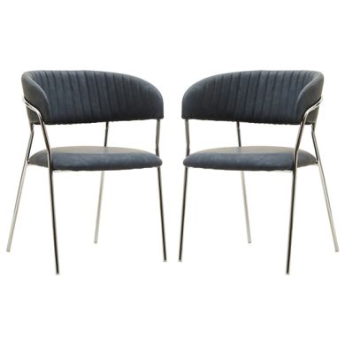 Tamzin Dark Grey Leather Curved Dining Chairs In Pair