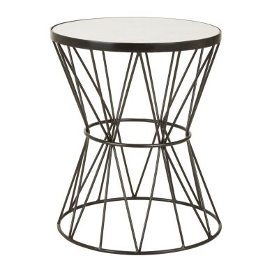 Rabia White Marble Top Side Table With Black Corset Base