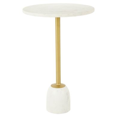Rabia White Marble Side Table In Brass Iron Stand