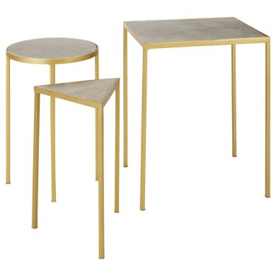 Rabia Marble Set Of 3 Nesting Side Tables With Brass Finish Base