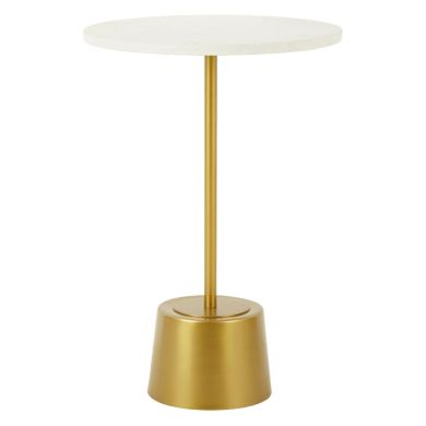 Rabia White Marble Top Side Table With Brass Base