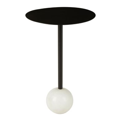 Rabia Round Black Metal Side Table With White Ball Base