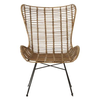 Java Kubu Rattan Wing Chair In Grey With Black Iron Base