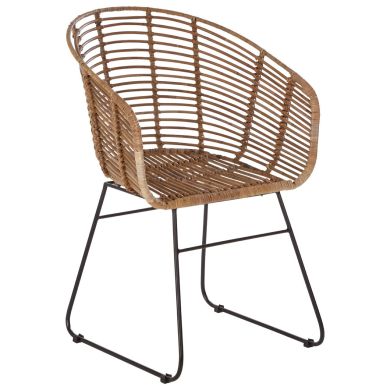 Java Kubu Rattan Rounded Chair In Grey With Black Iron Legs