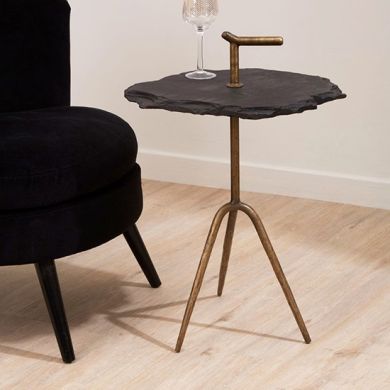 Rany Stone Top Side Table In Black