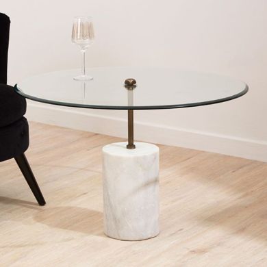 Rany Large Glass Top Side Table With White Marble Base