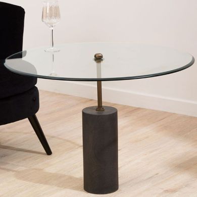 Rany Large Glass Top Side Table With Black Marble Base