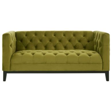 Sabine Viola Moss Fabric 2 Seater Sofa In Green With Rubberwood Legs