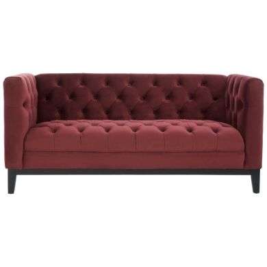 Sabine Crimson Fabric 2 Seater Sofa In Red With Rubberwood Legs