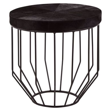 Ianto Round Wooden Side Table In Black