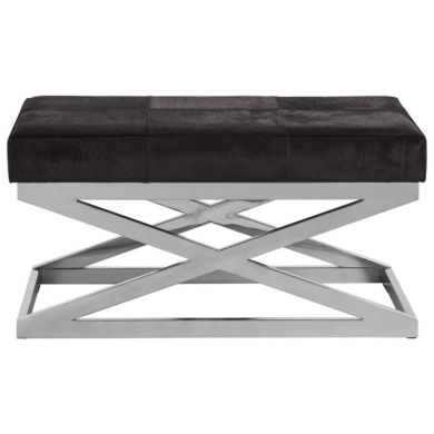 Kensington Townhouse Genuine Leather Seating Bench In Black With Cross Base