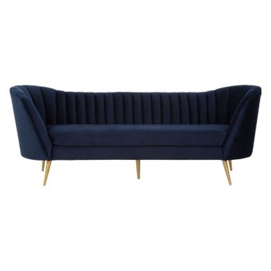 Bandit Velvet 3 Seater Sofa In Blue With Brushed Gold Stainless Steel Legs