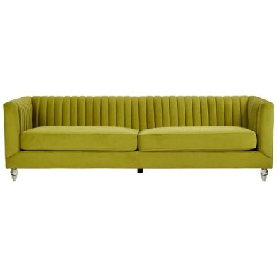 Barak Velvet 3 Seater Sofa In Green With Clear Acrylic Feets