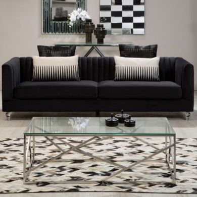 Barak Velvet 3 Seater Sofa In Black With Clear Acrylic Feets