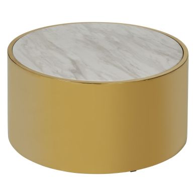 Carlox Artificial Marble Coffee Table In White With Gold Metal Base