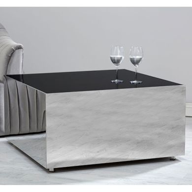 Carlox Square Glass Coffee Table In Black With Chrome Stainless Steel Base