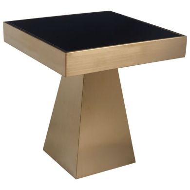 Caliana Square Glass Top Side Table In Black With Gold Stainless Steel Base