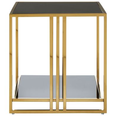Tula Square Black Glass Side Table With Gold Stainless Steel Base