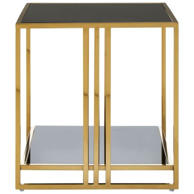 Tula Square Black Glass Side Table With Gold Stainless Steel Base