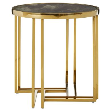 Tula Round Marble Effect Top Side Table With Gold Stainless Steel Base