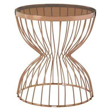 Tula Round Glass Side Table With Rose Gold Hourglass Frame